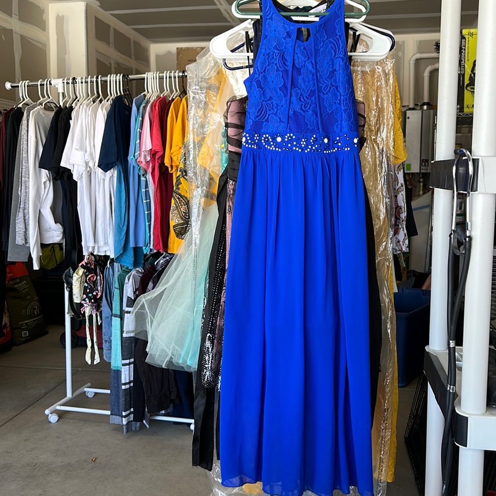 Blue halter dress. Formal